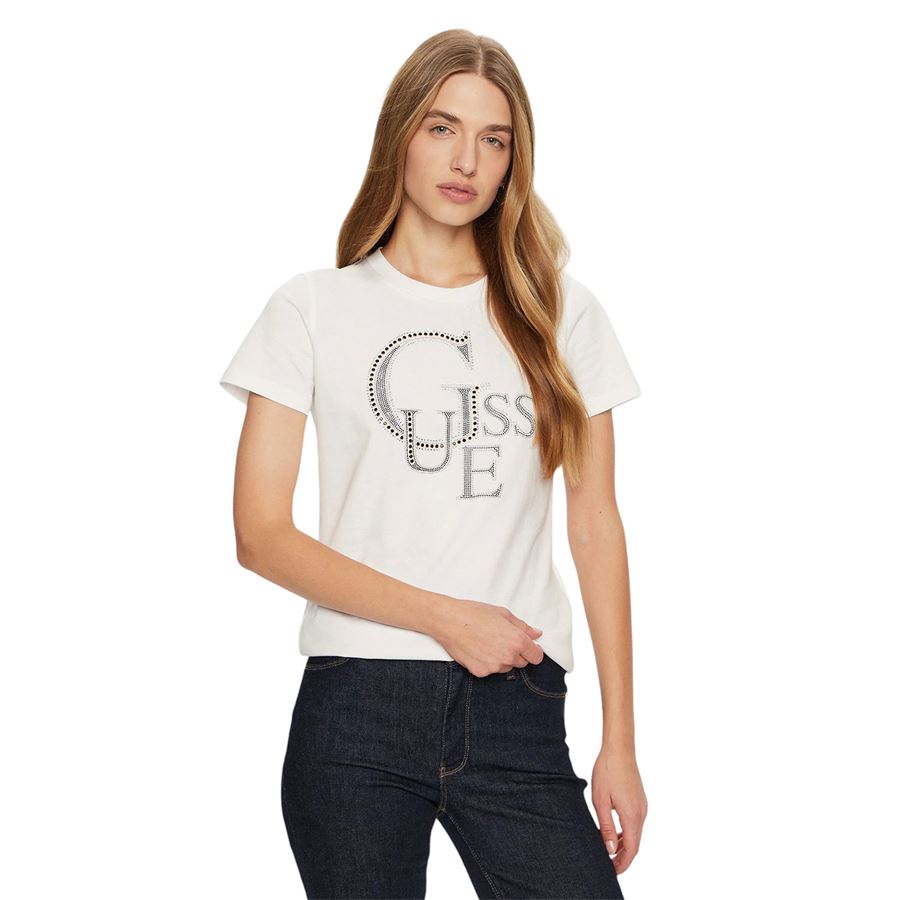 T-shirt con logo frontale e borchie Guess | W4BI16/I3Z14G011