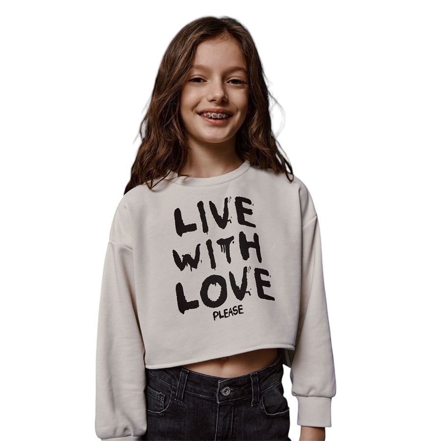 Felpa cropped oversize bambina con scritta Please | LB26/040G3124