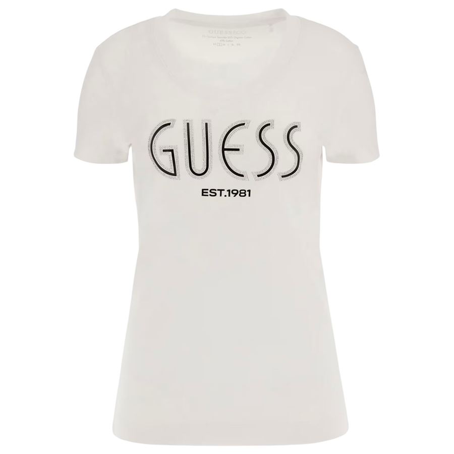 T-shirt manica corta da donna logo strass Guess | W5YI05/J1314G011