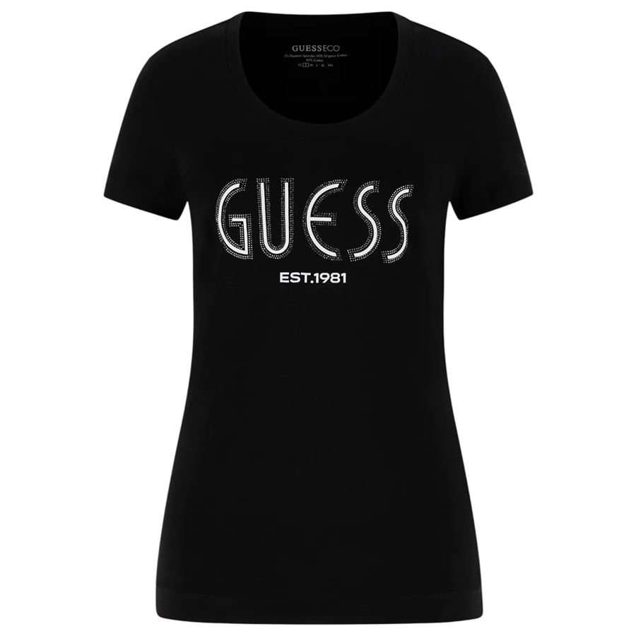 T-shirt manica corta da donna logo strass Guess | W5YI05/J1314JBLK