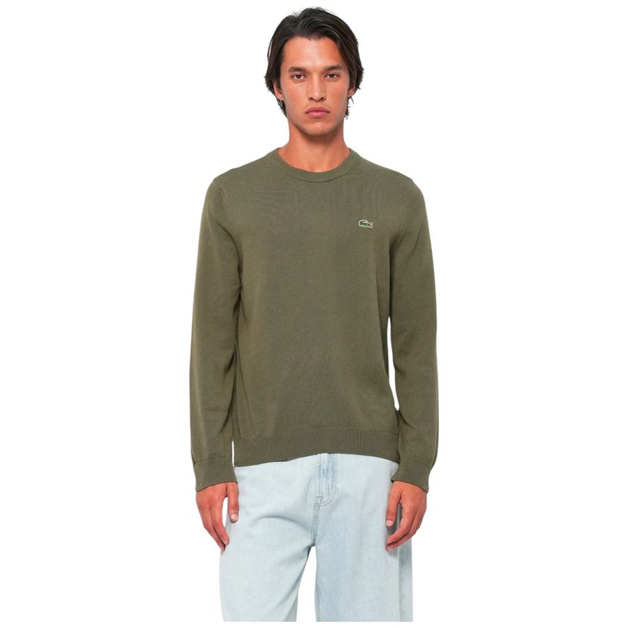 Pullover girocollo monocromatico in cotone da uomo Lacoste | AH0128E9F