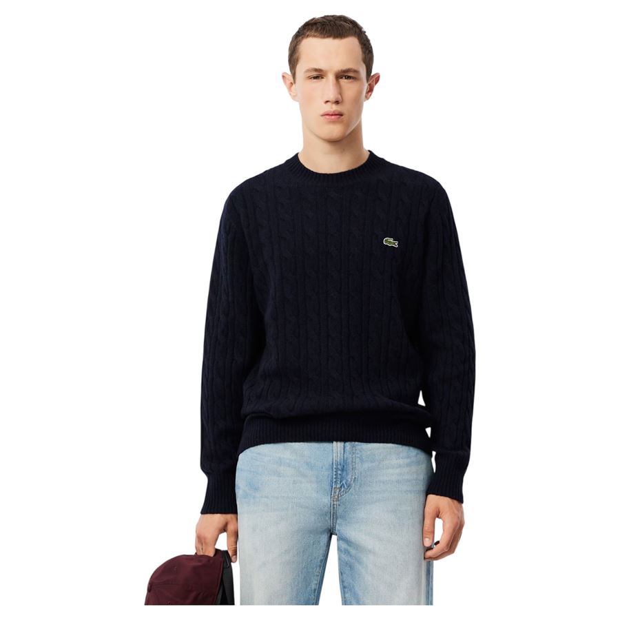 Maglione girocollo a trecce in lana cardata da uomo Lacoste | AH2924166
