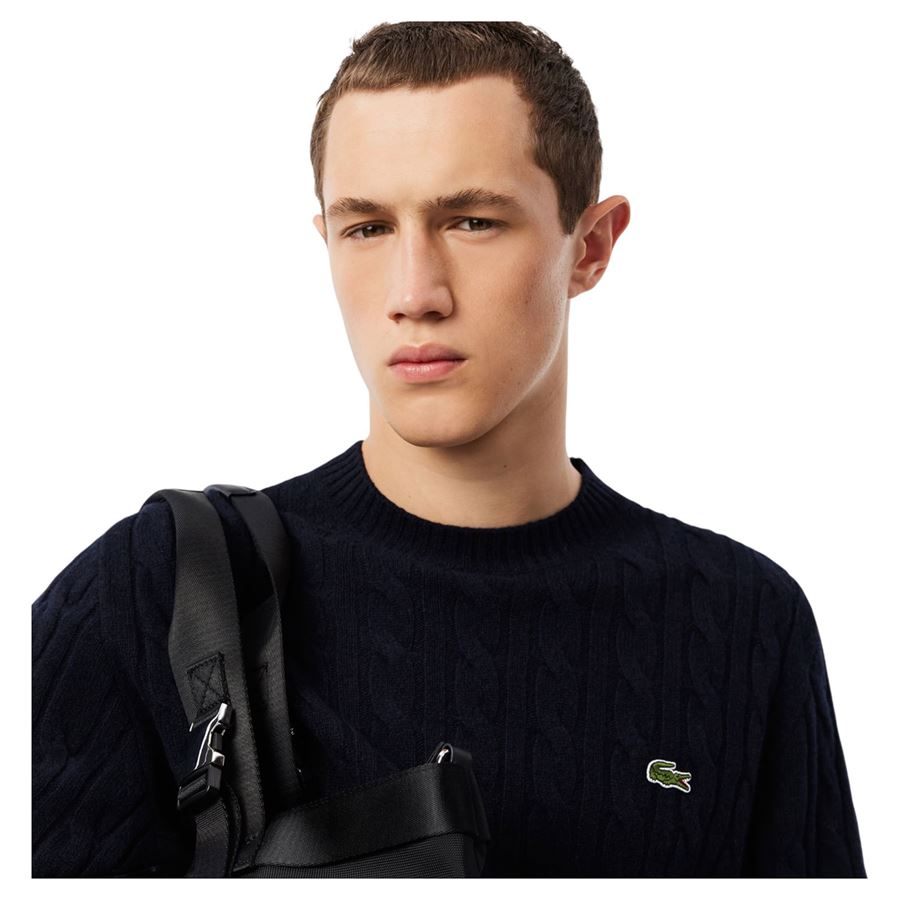 Maglione girocollo a trecce in lana cardata da uomo Lacoste | AH2924166
