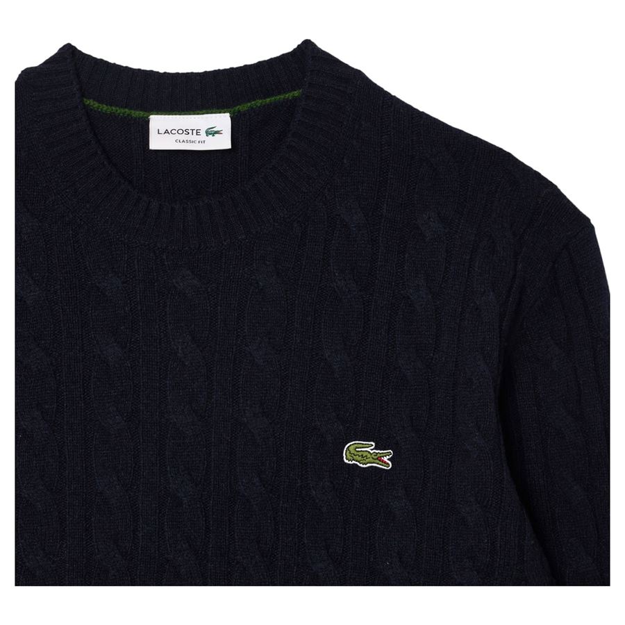 Maglione girocollo a trecce in lana cardata da uomo Lacoste | AH2924166