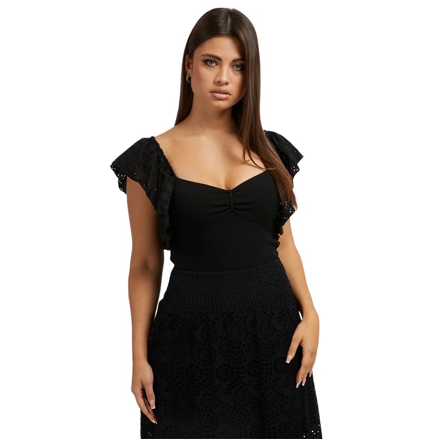 RUFFLE SLV RAINA TOP Guess | W3GP38/K8RT2JBLK