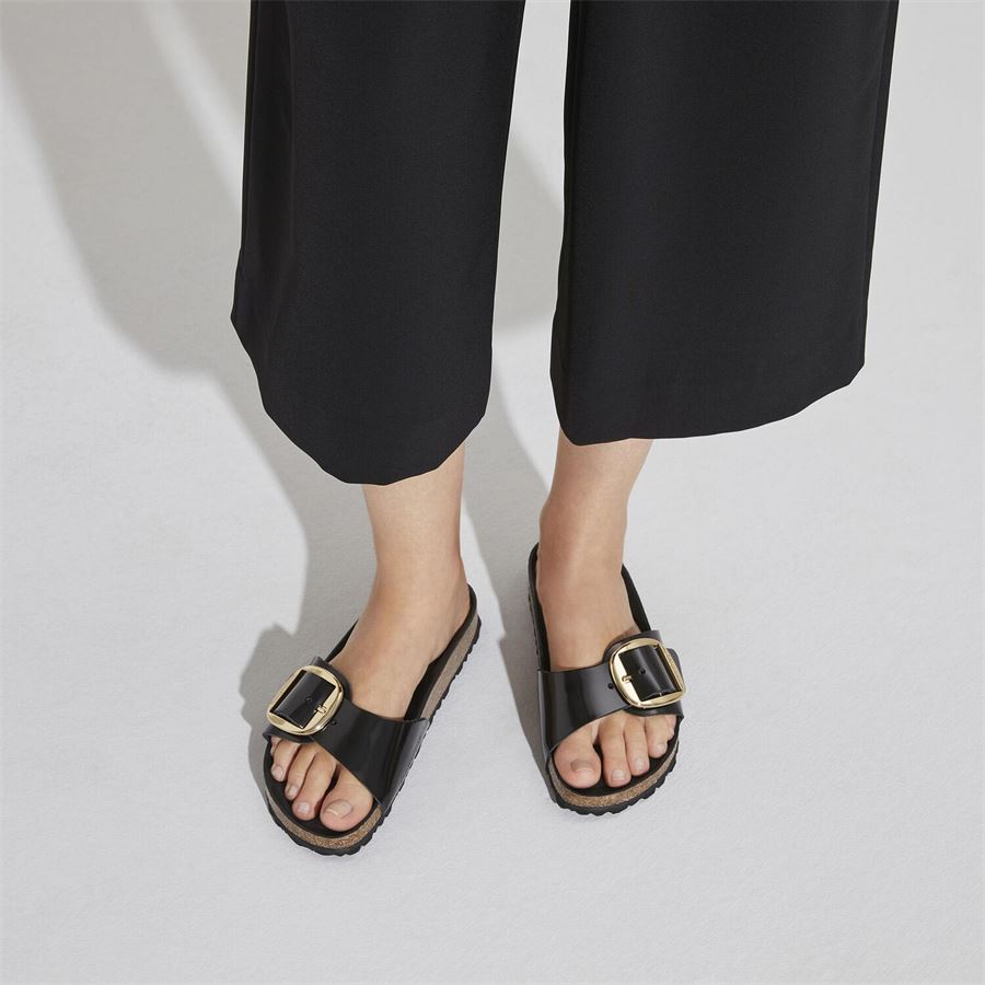 Madrid Big Buckle shine black, Natural Leather calzata stretta ciabatta da donna Birkenstock | 1022650X