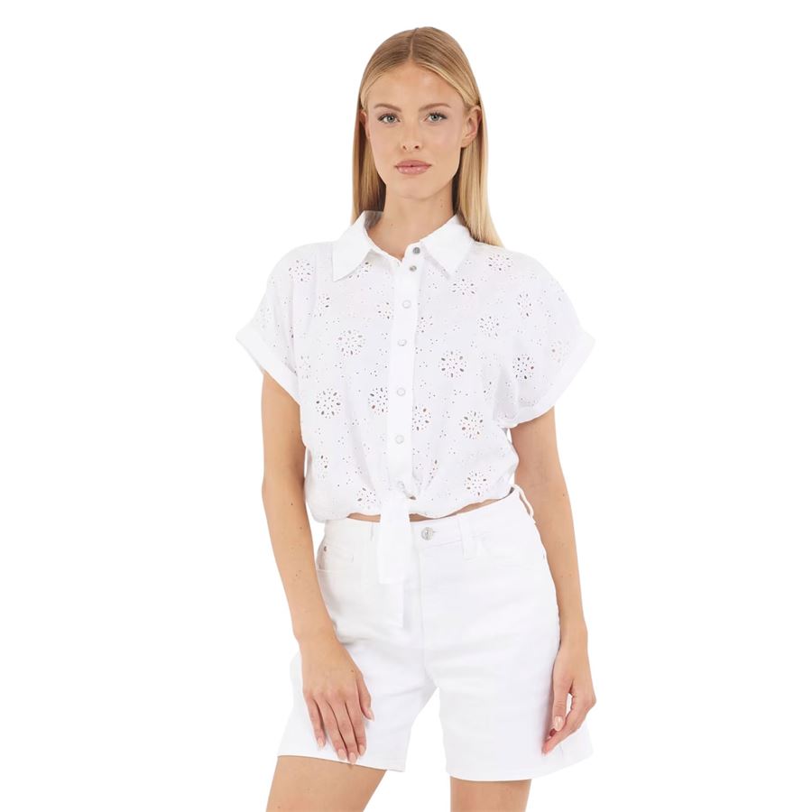 New Ss Brigitte Embro Shirt camicia a maniche corte da donna Guess | W5GH34/WG822G011