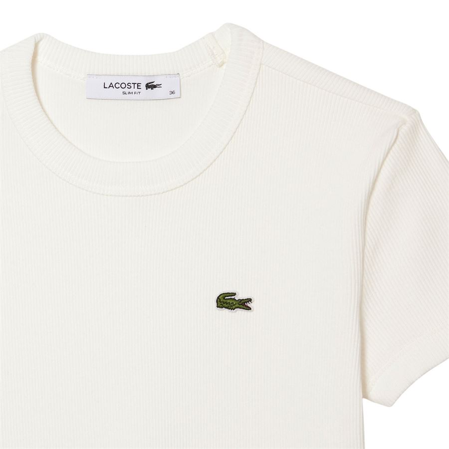 T-shirt a manica corta da donna in cotone a costine slim fit Lacoste | TF553870V