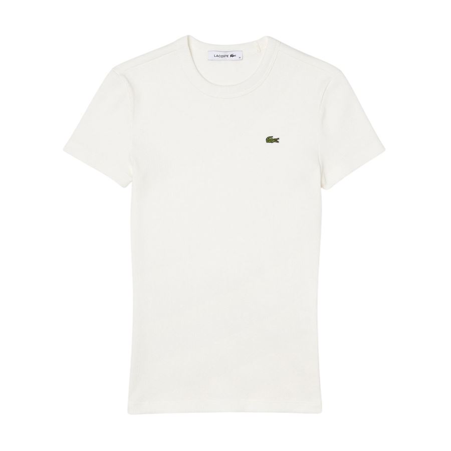 T-shirt a manica corta da donna in cotone a costine slim fit Lacoste | TF553870V