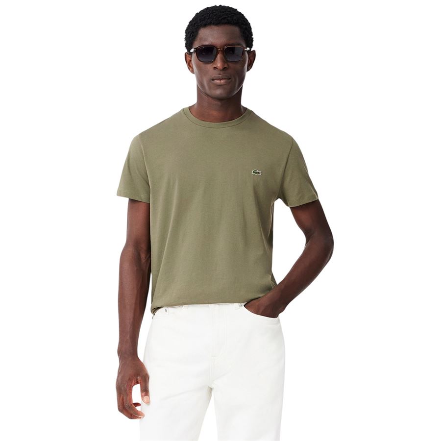 T-shirt girocollo monocromatica in jersey di cotone Pima Lacoste | TH6709BMY