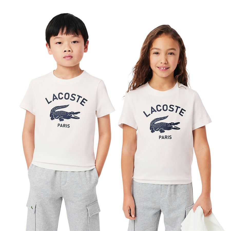 T-shirt in cotone con stampa del brand da bambini Lacoste | TJ300370V