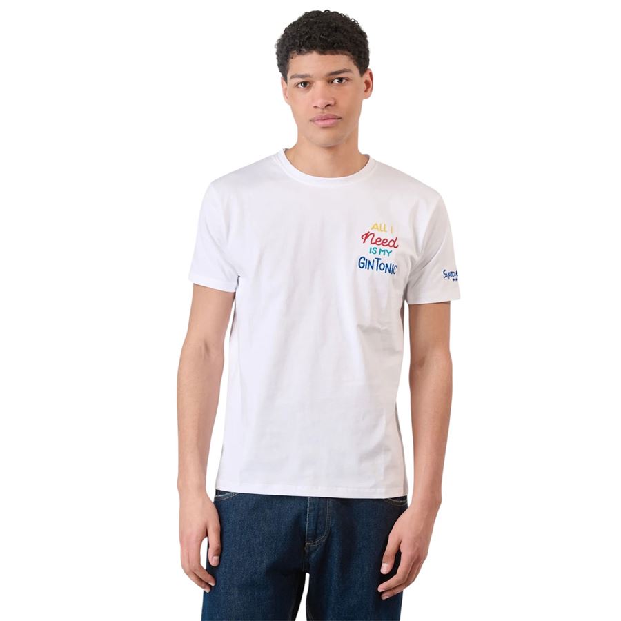 All I Need is My Gin Tonic t-shirt bianca con ricamo Superlculture | A1127WHITE