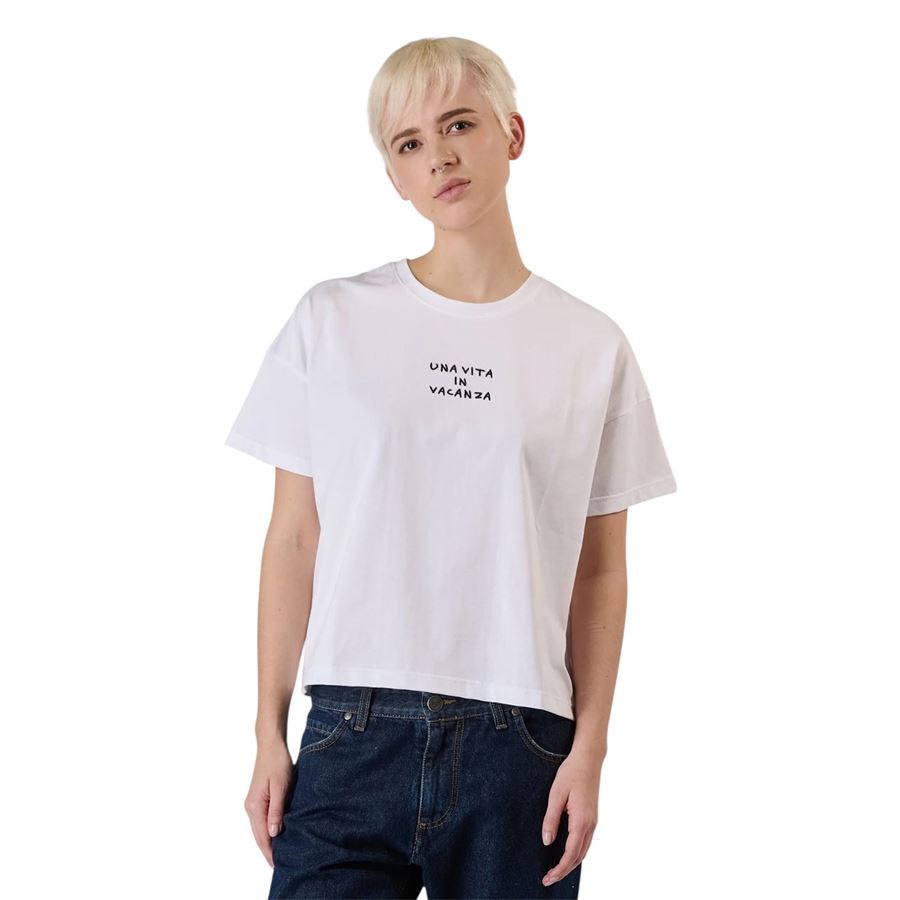 T-shirt a maniche corte da donna con ricamo Una Vita in Vacanza Superlculture | AW1183WHITE