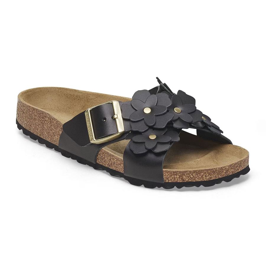 Siena Flowers black Natural Leather ciabatta da donna Birkenstock | 1026734X